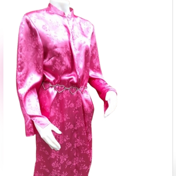 Lord & Taylor Vintage  Hot Punk Rose Hostess Gown With Belt L - Picture 1 of 9